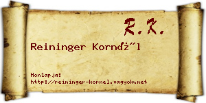 Reininger Kornél névjegykártya